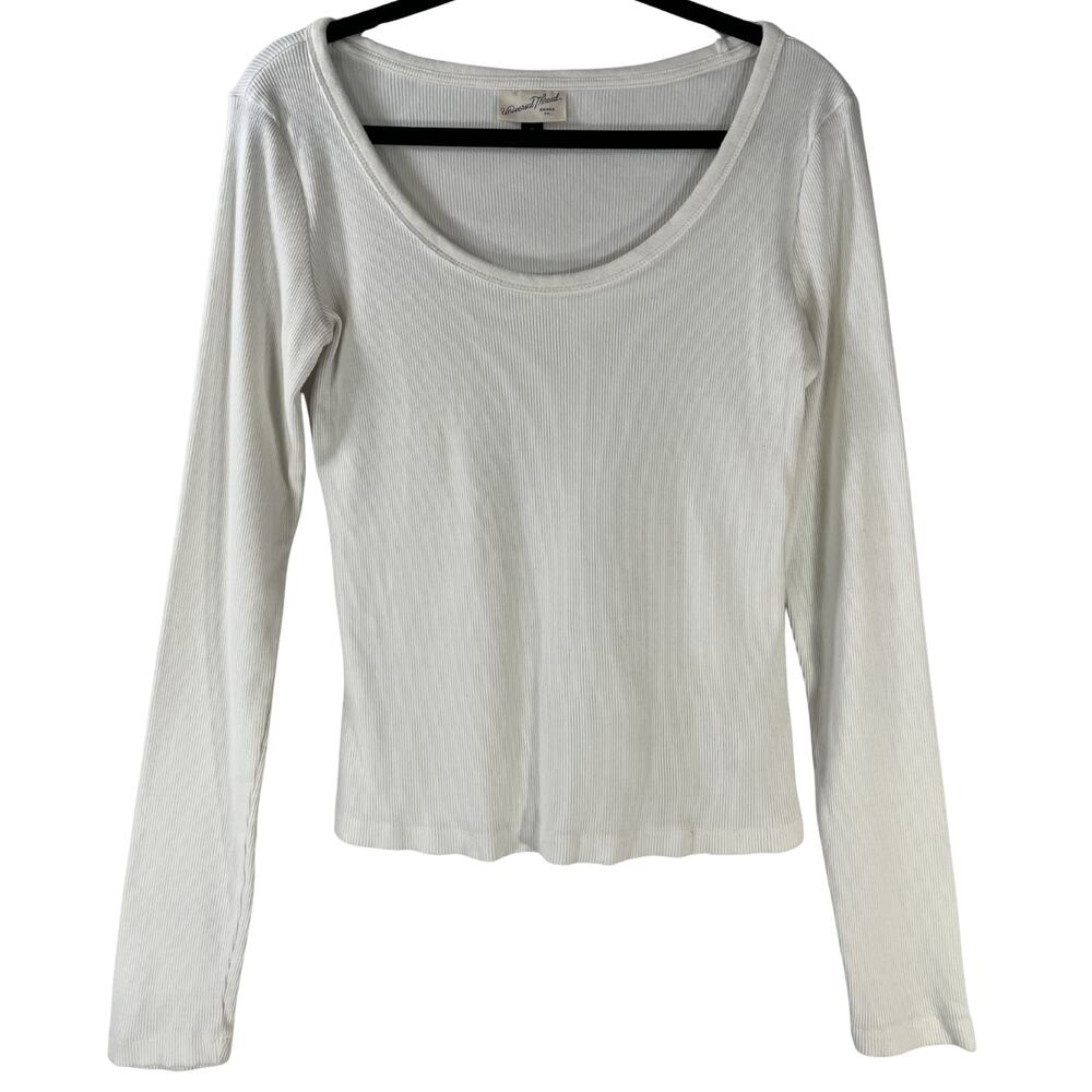 Universal Thread White Ribbed Scoop Neck Long Sleeve Top Size M